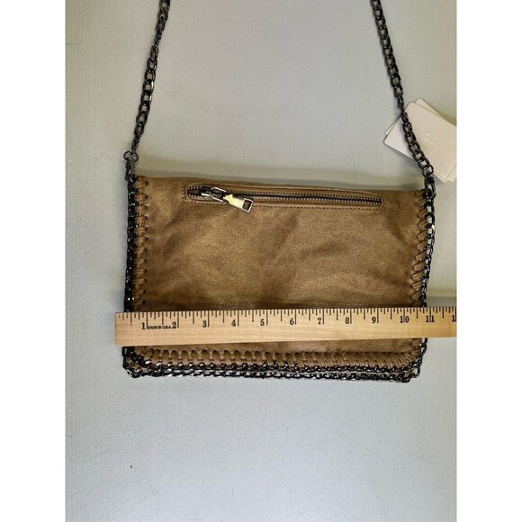 J Bag Adjustable Clutch Crossbody Detachable Metal Strap Tan Foldover - Picture 12 of 13